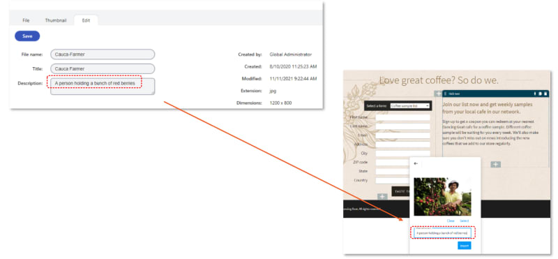 Using description as alternative text